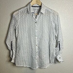 Foxcroft Semi-Sheer Polka Dot Button Down Size 2